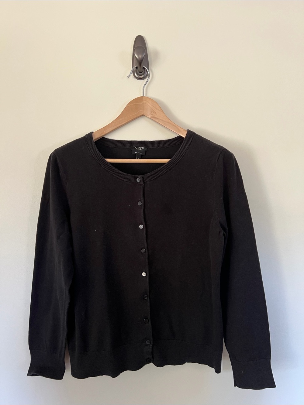 Talbots Black Button-Front Crewneck Cardigan